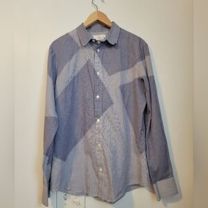 Alexander McQueen Blue and White Geometric Plaid Button Down Shirt Men's Size 52